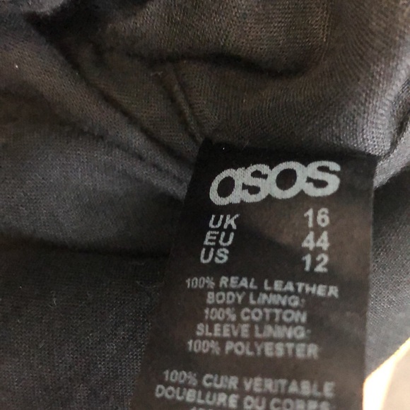 asos REAL Leather jacket Women's 12 camel brown black zip front crop coat EUC - Picture 7 of 16